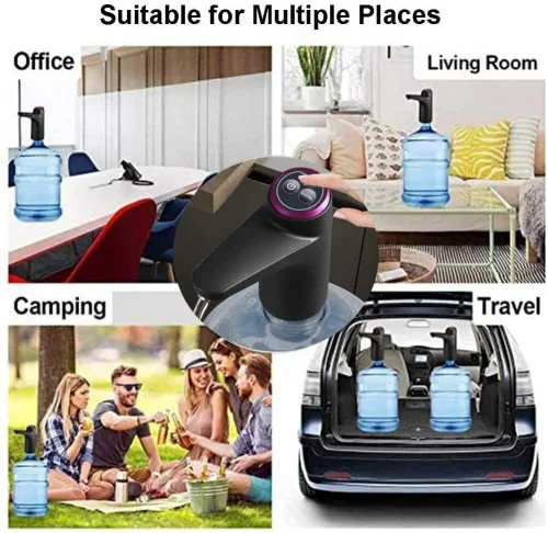 Vista 6 de Bomba automática de agua potable, dispensador de botellas de agua portátil USB inteligente con carga eléctrica USB e interruptor de apagado Negro