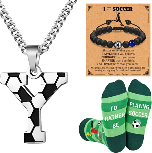 Vista 23 de Soccer Gifts Set A-Z Letter Soccer Necklace for Men Novelty Soccer Socks&Soccer Bracelets for Soccer Lovers