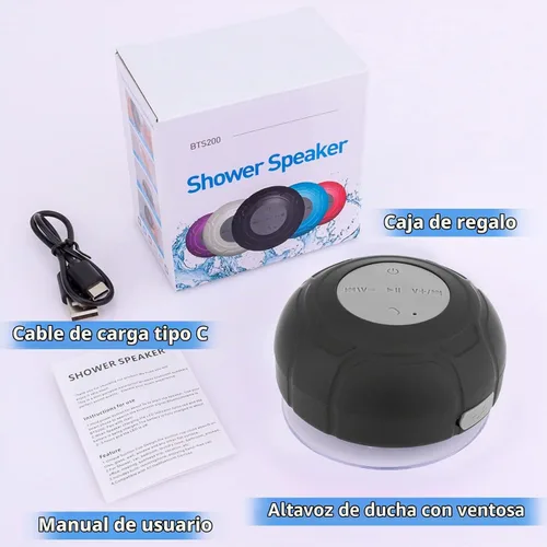 Vista 6 de Altavoz de ducha Bluetooth impermeable portátil inalámbrico resistente al agua altavoz ventosa, micrófono integrado regalos para niños altavoz