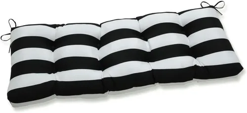 Vista 9 de Pillow Perfect - Cojín capitoné a rayas, resistente a la intemperie y la decoloración, para sofá de mimbre/columpio de exterior, bordes cuadrados