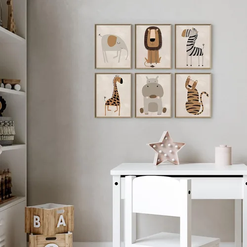Vista 5 de Canssape Juego de 6 decoraciones de pared de safari para guardería, 8 x 10 pulgadas, decoración de pared de guardería de animales de la selva