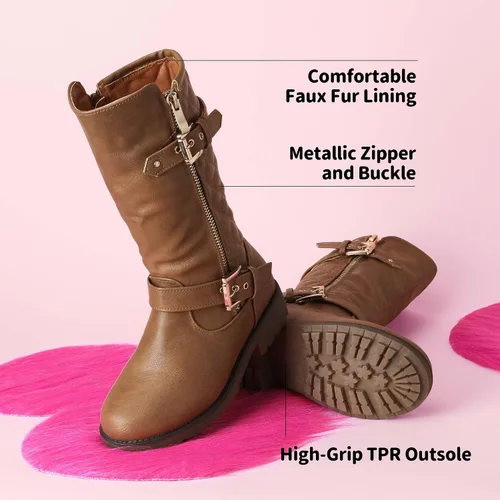 Vista 5 de DREAM PAIRS Botas de motociclista de invierno hasta la rodilla para niñas