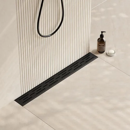 Vista 10 de Neodrain - Drenaje lineal rectangular de 24 pulgadas de latón cepillado con rejilla de patrón de ladrillo, drenaje de piso de baño de acero