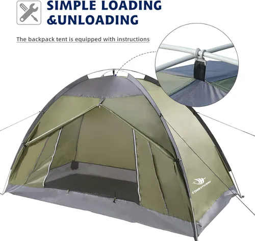 Vista 4 de Tienda de campaña de mochila individual de 7.2 × 4 × 4 pies, tienda de campaña impermeable para acampar y senderismo, puede ser utilizada por una