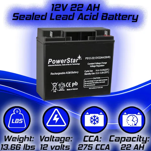 Vista 2 de PowerStar -Batería de scooter de 12 V 22 Ah más duradera D5745 40648 UB12180 WP18-12 6FM18