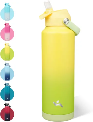 Vista 25 de Konokyo - Botella de agua deportiva aislada de acero inoxidable de 18 onzas con tapa con popote Black; BPA-free, leak-proof sports bottle with