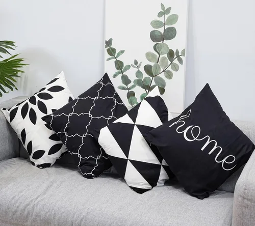 Vista 6 de Juego de 4 fundas de almohada de 16 x 16 pulgadas, regalos de inauguración de la casa rural para sofá, cama, silla, patio, decoración de patio Negro