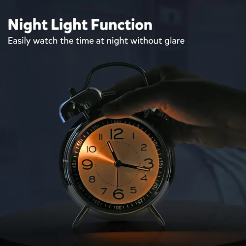 Vista 3 de Cadmos Reloj despertador con alarma fuerte para personas que duermen profundamente, diseño retro de 10 cm, silencioso, sin tic-tac, de cuarzo