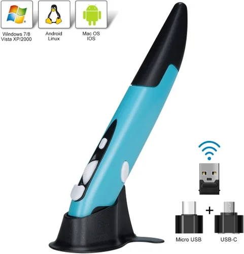 Vista 5 de lychee Ratón Óptico Inalámbrico de Bolsillo Tipo Pluma, Ratón Óptico Inalámbrico USB 2.4GHZ Tipo Pluma 800/1200/1600 DPI Ajustable Escritura a Mano