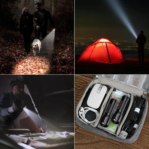 Vista 4 de Linterna LED resistente al agua, grado militar, 2000 lúmenes, 3 modos, función de zoom, linterna ultra brillante, paquete de 2