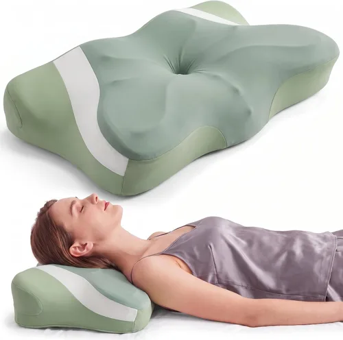 Vista 10 de Almohada cervical ergonómica para el cuello, almohada de espuma viscoelástica para aliviar el dolor, almohadas ortopédicas de cama con soporte
