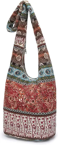 Vista 11 de Bolsa de hombro para mujer, de lona en estilo hippie/bohemio para llevar cruzada al hombro, disponible en diferentes colores y estampados