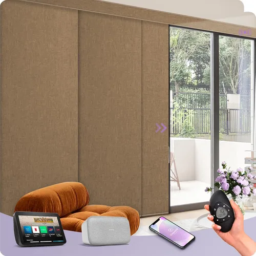Vista 38 de Graywind Paneles deslizantes motorizados opacos compatibles con Alexa Google, persianas de riel para puertas corredizas de patio