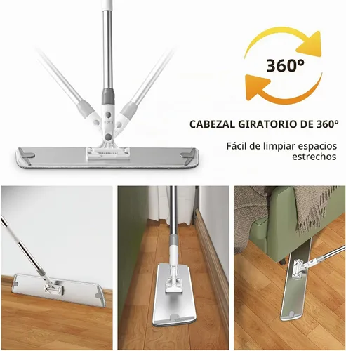 Vista 2 de Trapeador plano de microfibra para limpieza de pisos, base de aluminio de 18 pulgadas (17.7 pulgadas/17.7 in), mango ajustable de acero inoxidable