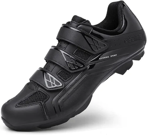 Vista 7 de Zapatos de ciclismo para hombre con 3 correas, zapatos de carreras para ciclismo de montaña para interiores y exteriores, compatibles con sistemas