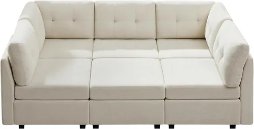 Vista 3 de VANOMi Sofá modular modular con otomana, sofás seccionales de 5 plazas para sala de estar, cómodo sofá nube de felpilla para sala de estar, Blanco