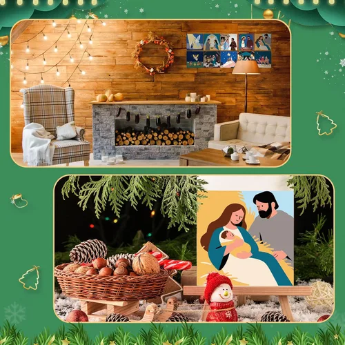Vista 6 de Kosiz Paquete de 10 Escenas de Natividad Navideñas para Pintar por Números para Niños y Adultos de 8x8 Pulgadas, Kits de Pintura al Óleo de Navidad