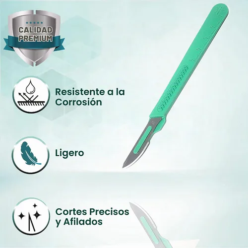 Vista 4 de Bisturí desechable estéril #23, herramienta de podología y dermaplaning, cuchillas de acero al carbono de precisión con mango de plástico, bolsas