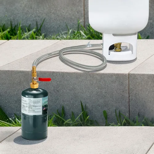 Vista 7 de Adaptador de propano para tanques de 1 libra con medidor de tanque y válvula de control, manguera de acero inoxidable de repuesto de propano de 3