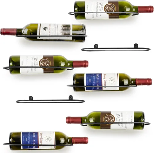 Vista 13 de AQAREA Estante de vino montado en la pared: soporte de metal para 10 botellas de vino - Estante de almacenamiento de vino negro