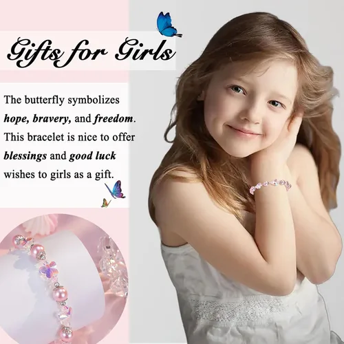 Vista 2 de ORISPRE Butterfly Bracelet for Girls, Gifts for 8 10 Year Old Girl Birthday Christmas