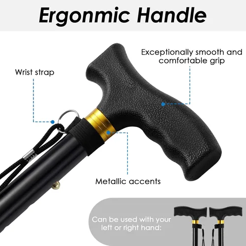 Vista 5 de Walking Cane PANZHENG Cane for Man/Woman Mobility & Daily Living Aids 5-Level Height Adjustable Walking Stick Comfortable Plastic T-Handle