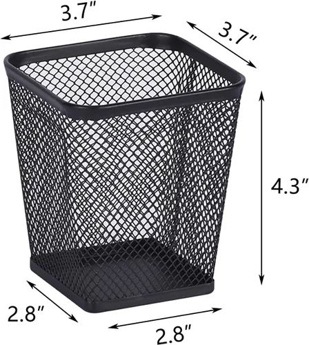 Vista 4 de Paquete de 2 soportes cuadrados para lápices, de malla metálica, para escritorio, para cocina, organizadores de escritorio para brochas de maquillaje
