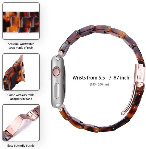 Vista 4 de Correas de resina compatibles con Apple Watch de 1.496 in 1.575 in 1.614 in 1.654 in 1.732 in 1.772 in, Barcelet de resina ligera con hebilla