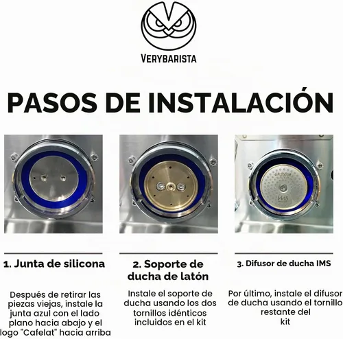 Vista 8 de Kit para Gaggia. Pantalla de ducha de precisión IMS, soporte de ducha de latón, junta de silicona, tornillos