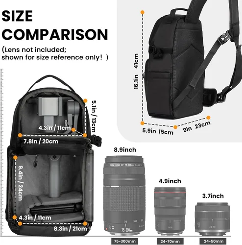 Vista 7 de TARION Mochila para cámara pequeña + mochila impermeable para cámara: bolsa para cámara DSLR con cubierta impermeable para lluvia, compartimento