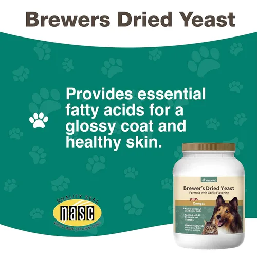 Vista 5 de NaturVet Fórmula de levadura seca de cerveza con sabor a ajo - Plus Omegas Rico en ácidos grasos omega-3, 6 y 9 Fortificado con B1, B2, niacina