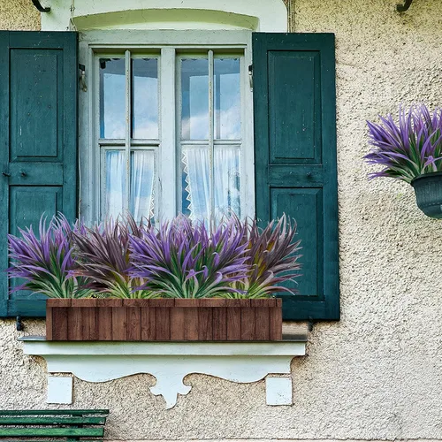 Vista 5 de 8 piezas de plantas falsas para exteriores, resistentes a los rayos UV, plantas de césped alto artificiales, flores tropicales, arbustos, decoración