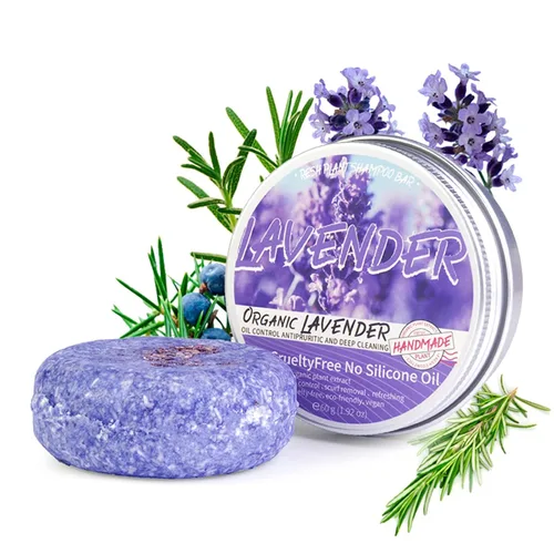 Vista 9 de Barra de champú de lavanda para el cabello, jabón de champú de lavanda, limpieza profunda para prevenir la pérdida de cabello, barra de champú