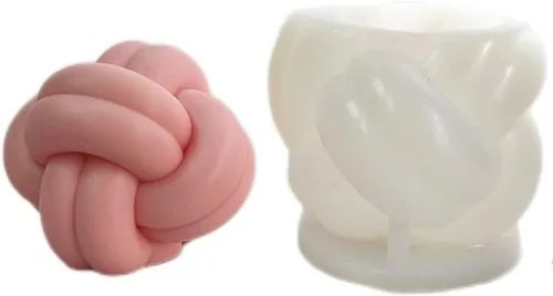 Vista 4 de Molde de vela de nudo torcido de bola redonda, moldes de silicona de hilo curvado para resina de cera, velas de mascotas, molde de jabón hecho a