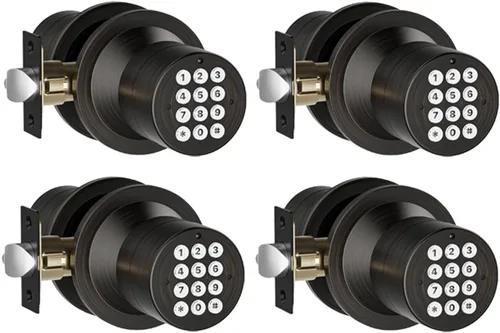 Vista 14 de Cerradura de entrada sin llave con código, pomo de puerta digital con teclado para dormitorio, puerta principal, garaje, hogar, apartamento, bronce