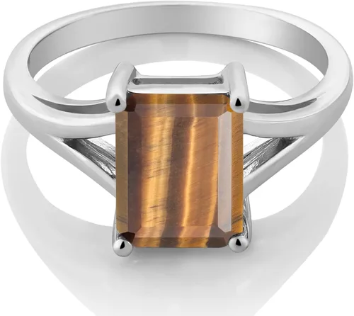 Vista 13 de Gem Stone King Anillo de compromiso solitario con diseño clásico de vástago dividido para mujer, plata de ley 925, piedra natal de piedra preciosa
