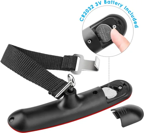 Vista 7 de Báscula digital de equipaje de regalo para maleta de viajero, báscula de peso de mano de 110 libras (rojo)