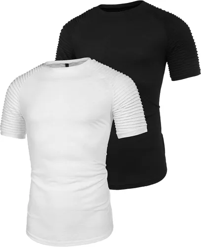 Vista 2 de COOFANDY Paquete de 2 camisetas ajustadas para hombre manga plisada camiseta de entrenamiento muscular camiseta larga para gimnasio