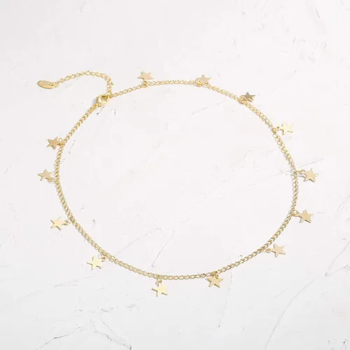 Vista 6 de Collares de gargantilla chapados en oro de 14 quilates/plata, con dije de disco, collares de gargantilla con colgante de estrella y corazón Estrella