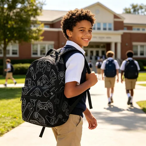 Vista 8 de Fiokroo Controlador de videojuegos con fondo negro, mochila escolar para estudiantes, adolescentes, hombres, mujeres, gadgets de juegos, mochilas