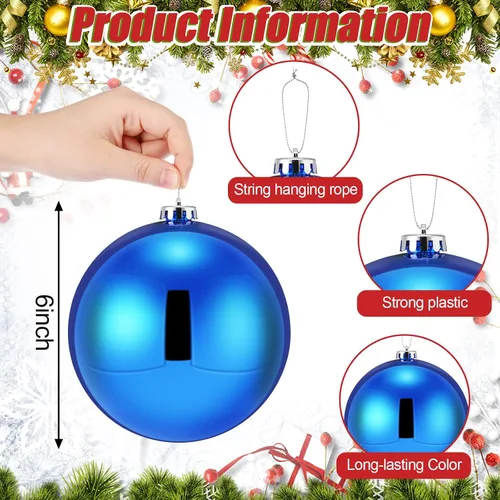 Vista 2 de Wettarn 6 Piezas Bolas Grandes de 6" de Navidad Bolas de Decoración de Árbol de Navidad Ornamentos Bolas Inastillables para Cumpleaños Pascua San