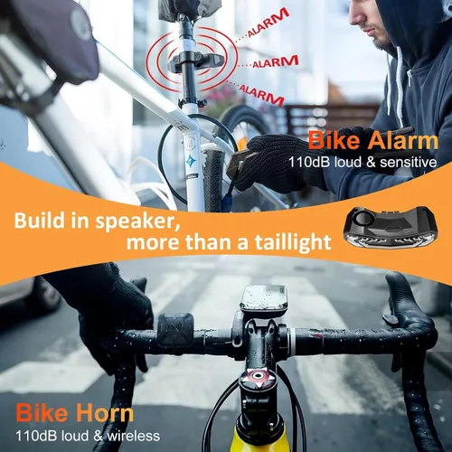Vista 6 de WSDCAM Juego de luces para bicicleta con alarma de bocina de bicicleta, luz trasera de bicicleta con control remoto con señales de giro y luz