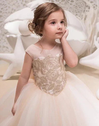 Vista 3 de Vestidos de tul para niñas de flores, vestido de fiesta de boda con nudo de lazo