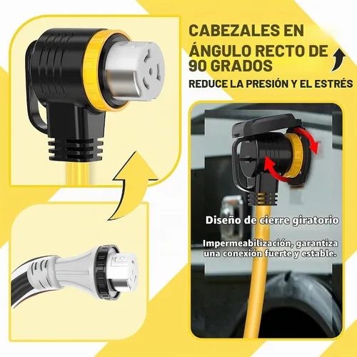 Vista 3 de YOMILINK Cable de 50 amperios de 10 pies para RV/generador, certificado UL, conector de bloqueo, NEMA 14-50P a SS2-50R con bloqueo de torsión, mango
