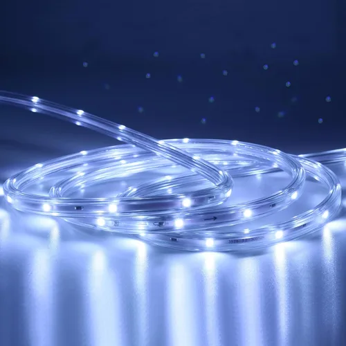 Vista 2 de Tira de luces LED blancas frías de 16.4 pies, 5000 K, para exteriores, 120 V IP65, plana Luz diurna