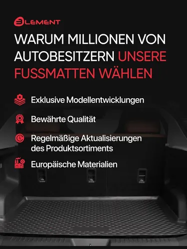 Vista 9 de Element EXP.ELEMENT5163B14 Protector de maletero de goma a medida para Volkswagen Touran II, 5 asientos, Minivan. 2015, color negro