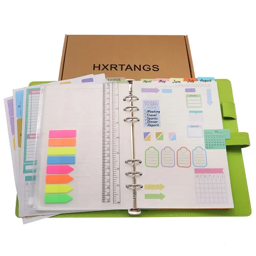 Vista 29 de HXRTANGS A5 Refillable Notebook, Ring Binder Journal Personal Organizer with Lined Paper + Planner Stickers + Subject Dividers + Index Tabs +