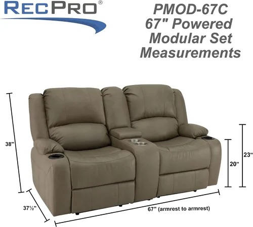 Vista 2 de RecPro Charles - Sofá reclinable doble de pared de 67 pulgadas, para autocaravana, con tela mejorada (color masilla)