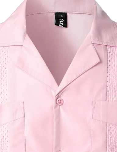 Vista 3 de VATPAVE Camisas de guayabera cubana con botones de manga corta para hombre