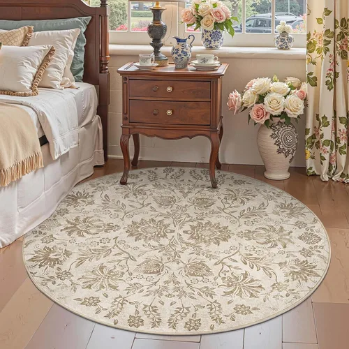 Vista 410 de jinchan Lima - Alfombra simétrica floral geométrica lavable, alfombra de entrada de medio círculo de 2 x 3, alfombra de media luna, suave y Azul